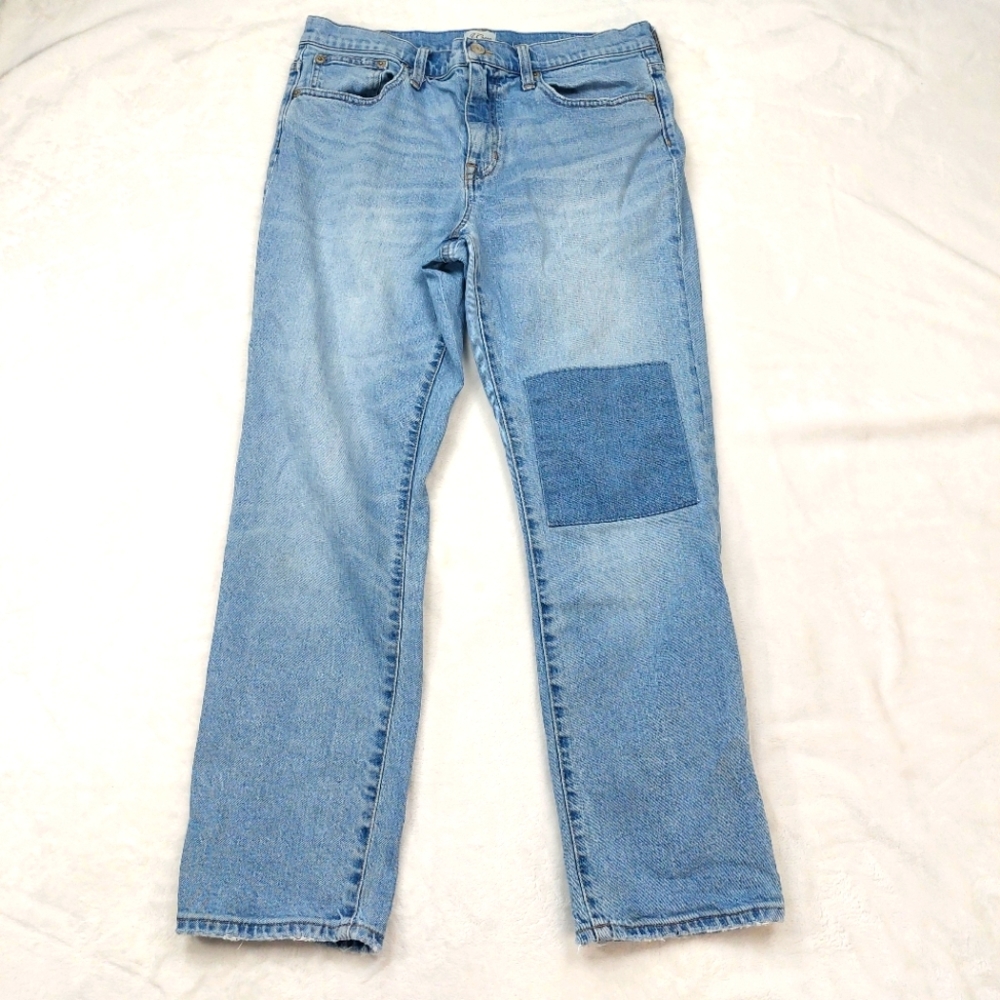 J. CREW RE-IMAGINED WOMEN'S PATCHED SLIM BOYFRIEND DENIM BLUE JEANS SIZE 28